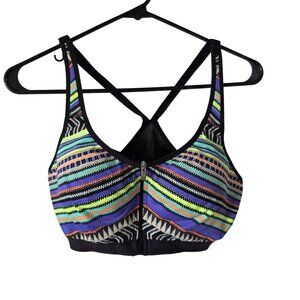 Victorias Secret US Sz 36C VSX Multicolor Zigzag Pattern Zip Front Sports Bra